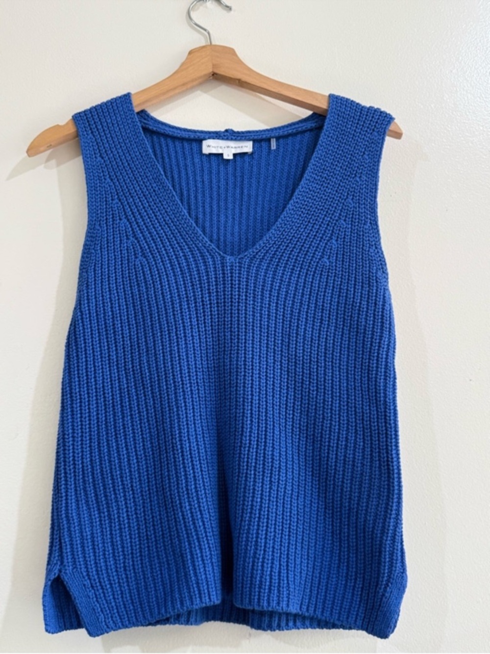 White + Warren Royal Blue Ribbed Knit Tank